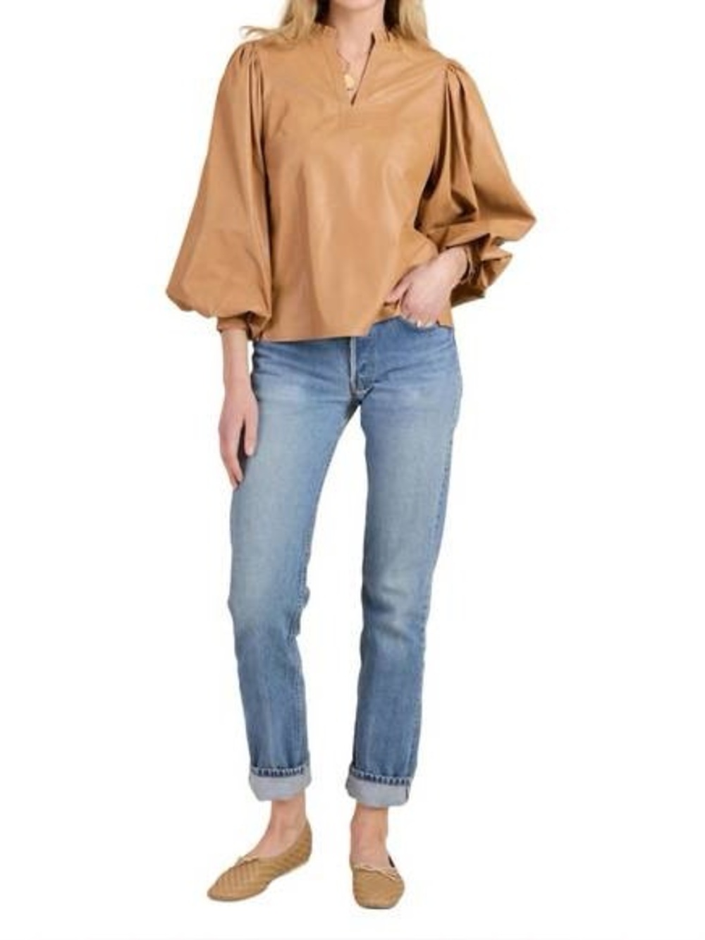 NEW TYLER BOE ellery vegan leather top in caramel
